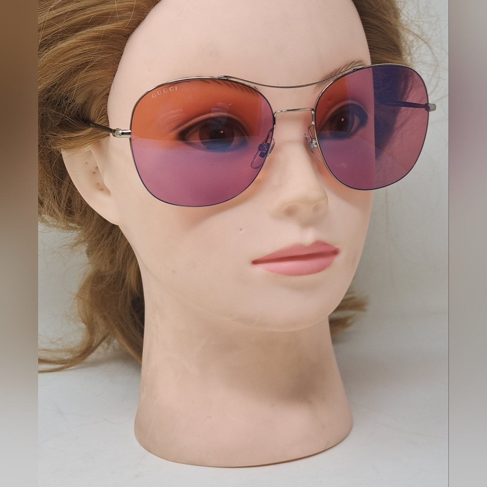 NWT Gucci Techno Ultra Light Sunglasses Metal Rose Pink Lenses GG4253S 58-16-140 - Picture 7 of 16